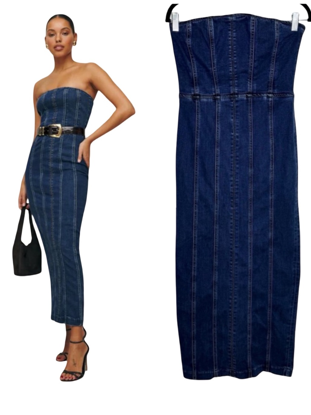 Reformation Anais Strapless Denim Midi Dress Size 4 Griffin Wash Back Slit